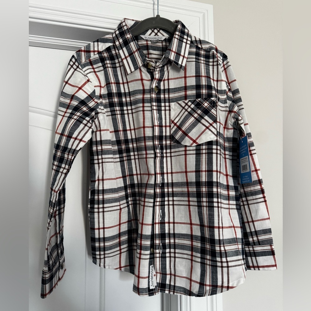 RuggedButts NWT boys Homegrown Ruffle Harvest Plaid Button Down Shirt size 8